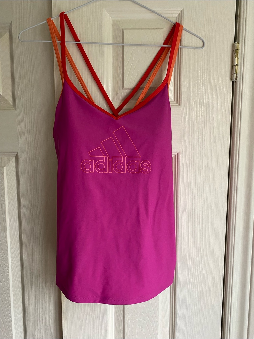 adidas BIg Logo Swim top Tankini Orange Strappy Back removable cups New medium
